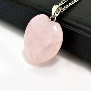 Natural Pale Pink Quartz Heart Necklace –‎ Elegant Gemstone Pendant Jewelry Gift